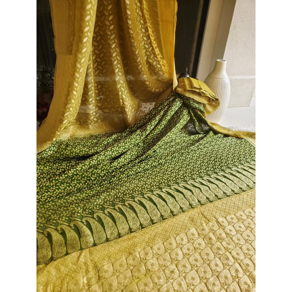 Women Pure Khaddi Georgette Banarasi Handloom Wedding Party Bollywood Designer